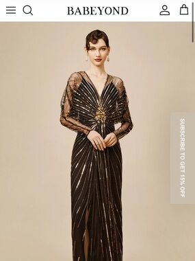BABEYOND” Zouzou crystal encrusted evening gown” black, sequin, flapper, Gatsby